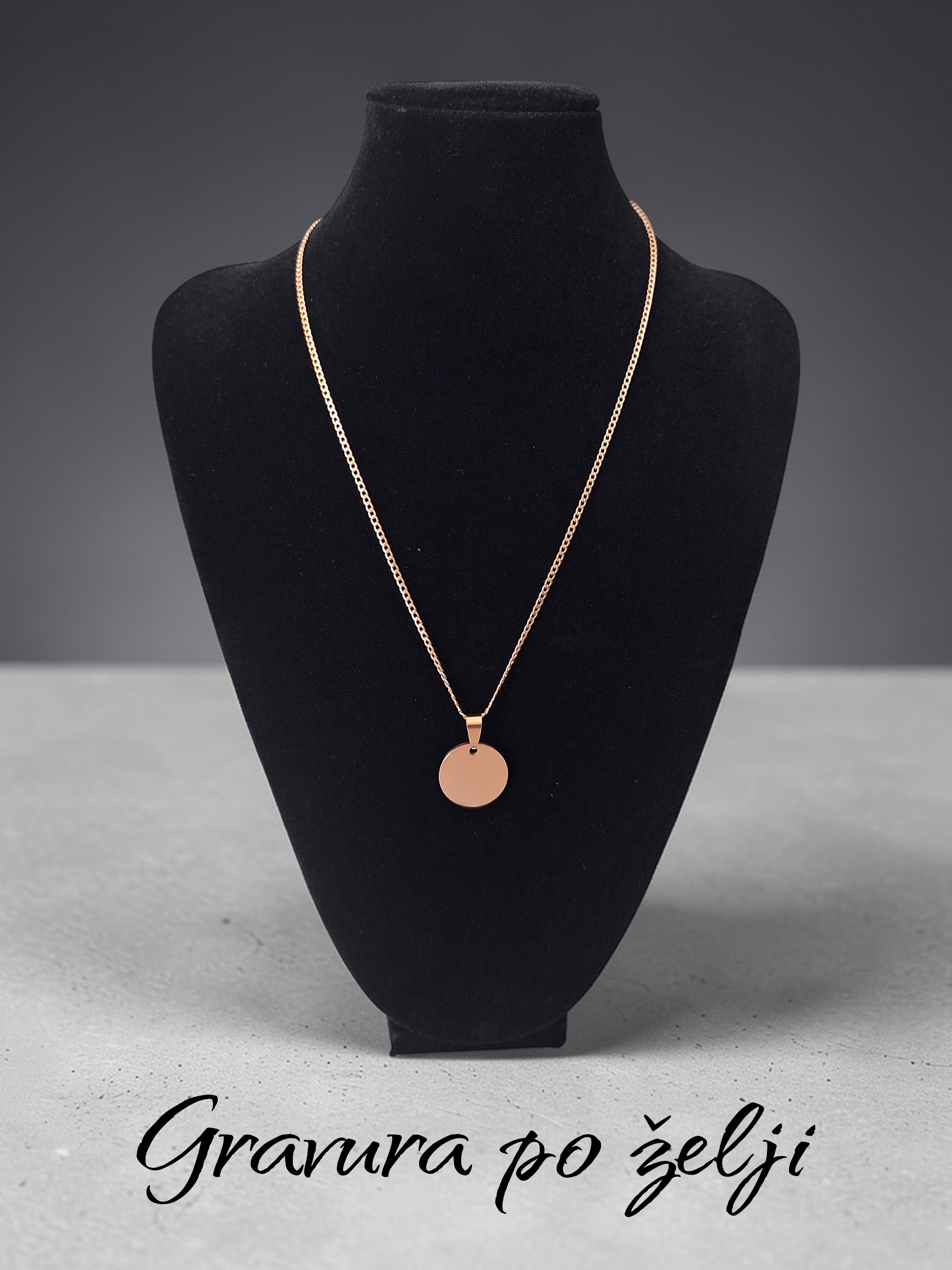 Ogrlica od nehrđajućeg čelika (boja: rose gold, privjesak: krug 20mm)