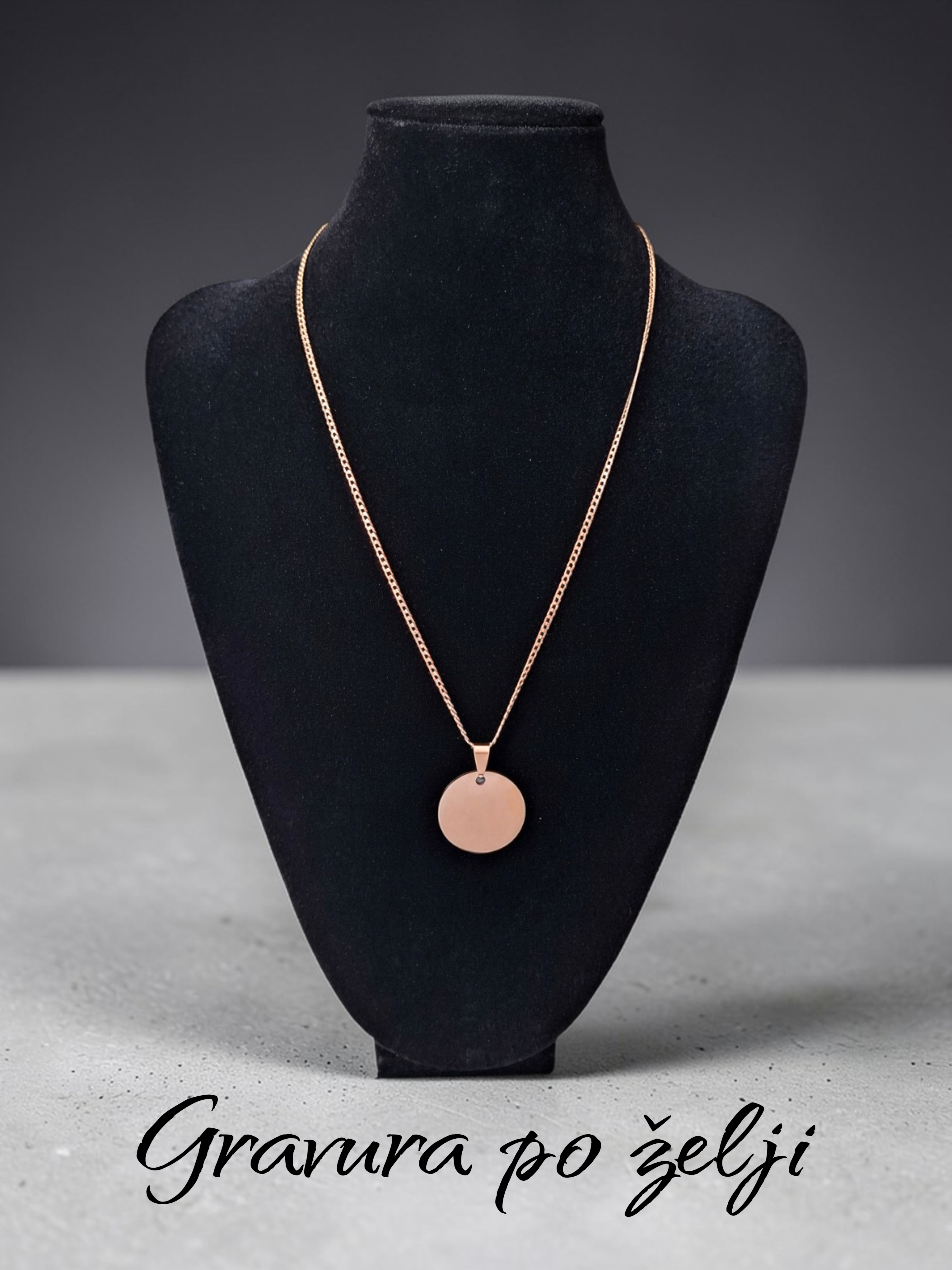 Ogrlica od nehrđajućeg čelika (boja: rose gold, privjesak: krug 25mm)